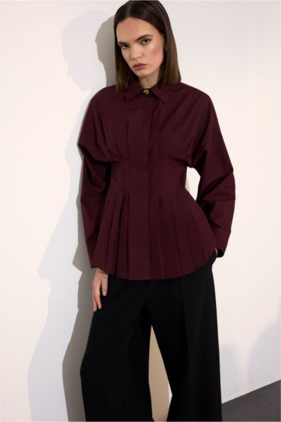 Slim Fit Shirt Collar Poplin Long Sleeve Shirt