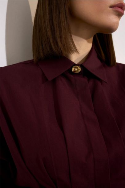 Slim Fit Shirt Collar Poplin Long Sleeve Shirt