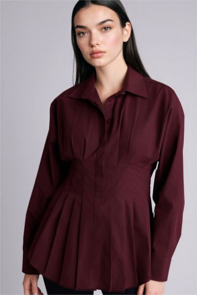 Slim Fit Shirt Collar Poplin Long Sleeve Shirt