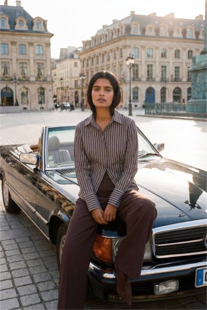 قميص مخطط ردن طويل مخصر