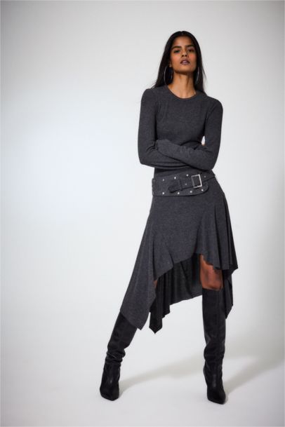 Crew Neck Long Sleeve Midi Dress