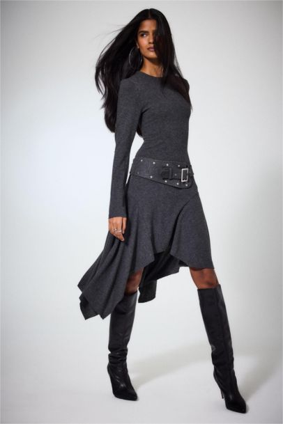 Crew Neck Long Sleeve Midi Dress