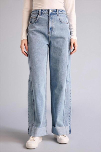 Barrel Fıt Yüksek Bel Katlamalı Paça Jean Pantolon