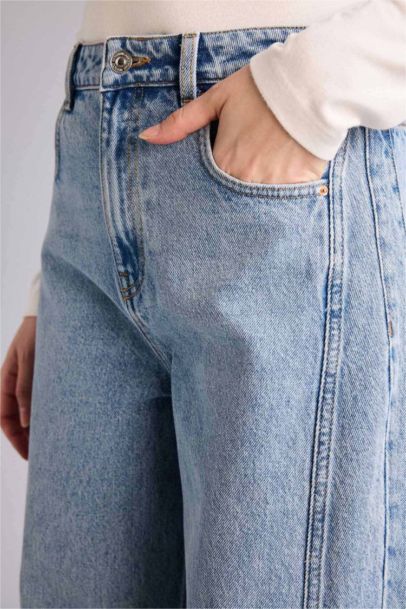 Barrel Fıt Yüksek Bel Katlamalı Paça Jean Pantolon