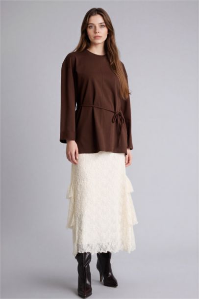 تونيك كم طويل قصة فضفاضة بحزام