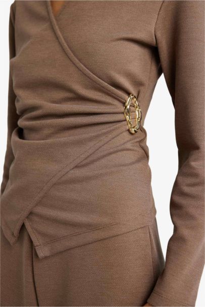 Regular Fit Wrap Neck Accessory Detail Blouse