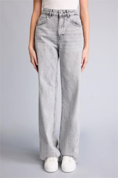 %100 Pamuk Straıght Wıde Yüksek Bel Jean Pantolon