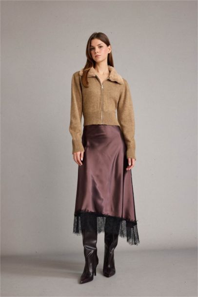 Slim Fit Faux Fur Collar Zippered Cardigan