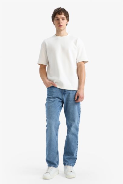 بنطلون جينز قصة مستقيمة ملمس ناعم