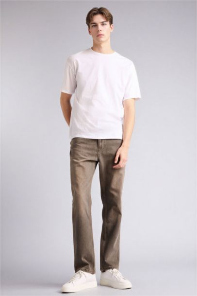 بنطلون جينز قصة مستقيمة ملمس ناعم