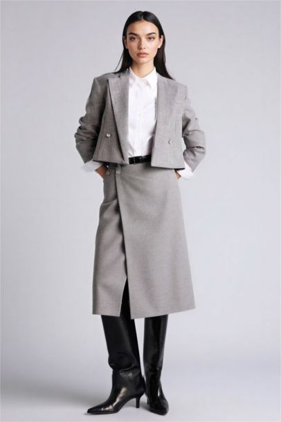 Taffeta Normal Waist Midi Skirt