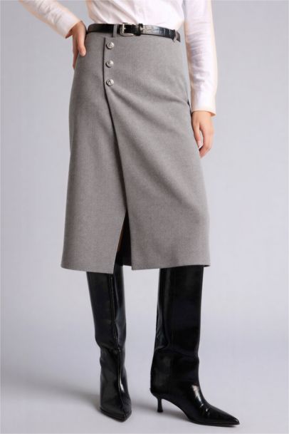 Taffeta Normal Waist Midi Skirt