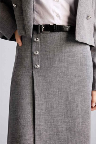 Taffeta Normal Waist Midi Skirt