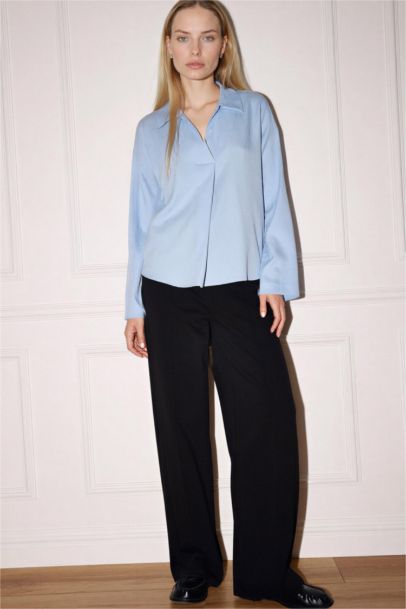 Relax Fit Waffle Textured Long Sleeve Blouse