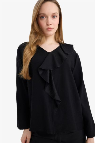 Relax Fit V-Neck Long Sleeve Blouse