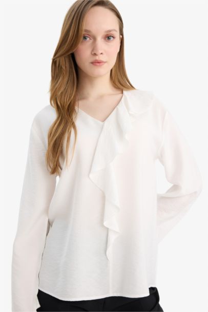 Relax Fit V-Neck Long Sleeve Blouse