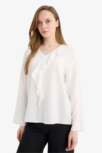 Relax Fit V-Neck Long Sleeve Blouse