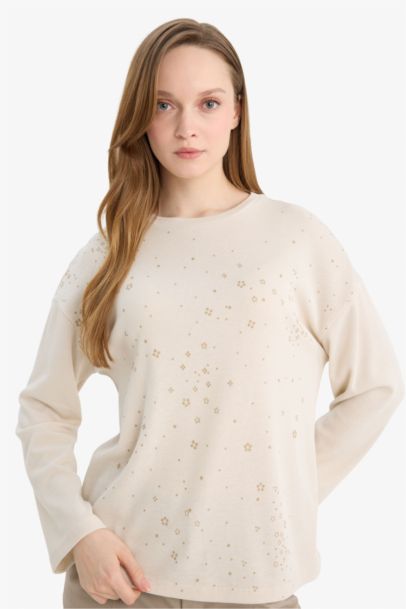 Relax Fit Crepe Neck Long Sleeve T-Shirt