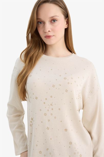 Relax Fit Crepe Neck Long Sleeve T-Shirt