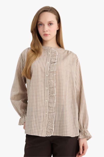 Regular Fit Plaid Long Sleeve Tunic