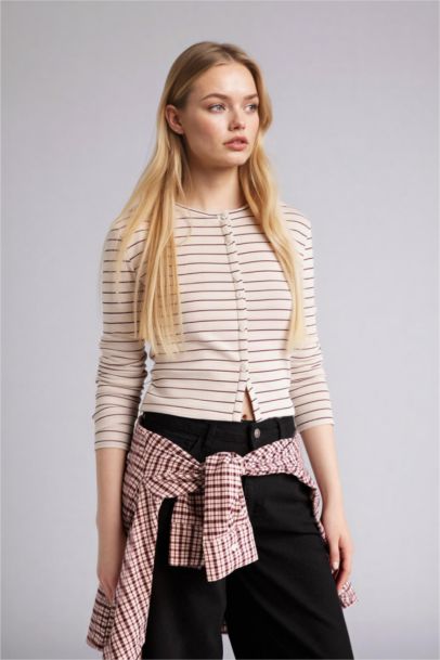 Slim Fit Crew Neck Ribana Cardigan