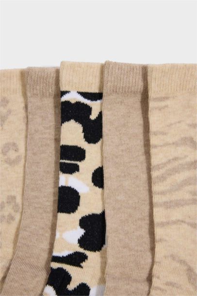 Kadın Desenli 5'li Pamuklu Uzun Çorap
