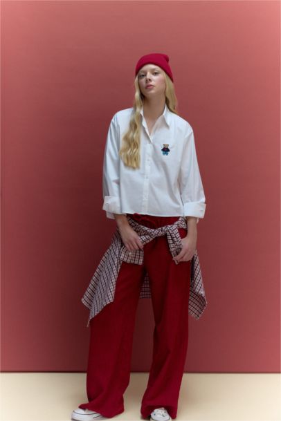 Oversize Fit Shirt Collar Long Sleeve Shirt