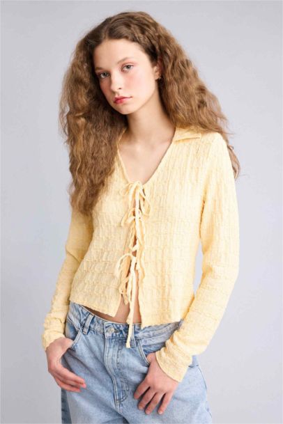 Fıtted Önden Bağlamalı Bürümcük Bluz