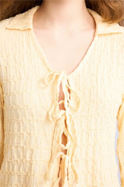 Fıtted Önden Bağlamalı Bürümcük Bluz