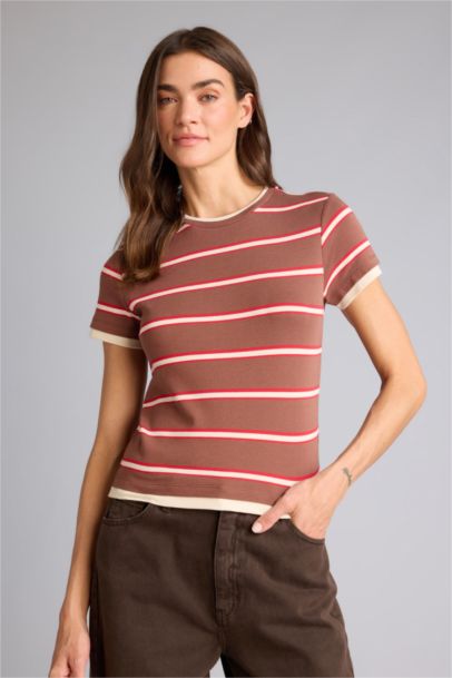 Regular Fıt Bisiklet Yaka Ribana Kısa Kollu Tişört