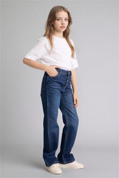 بنطلون جينز بناتي برجل واسع