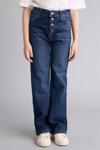 بنطلون جينز بناتي برجل واسع