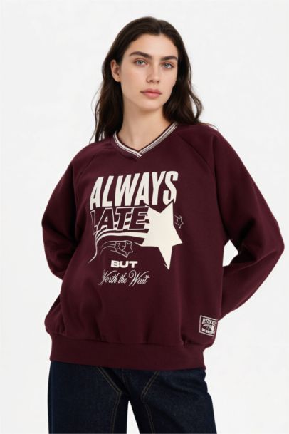 Oversize Fit Printed Long Sleeve Sweatshirt