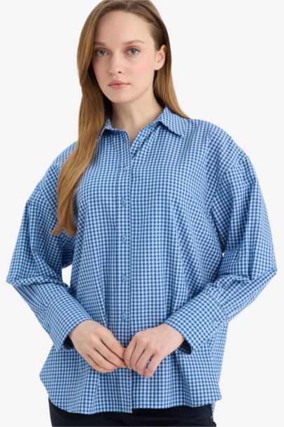 Regular Fit Poplin Plaid Long Sleeve Tunic