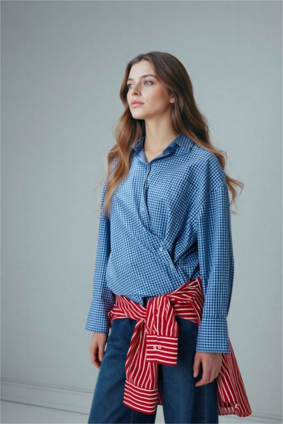 Regular Fit Poplin Plaid Long Sleeve Tunic