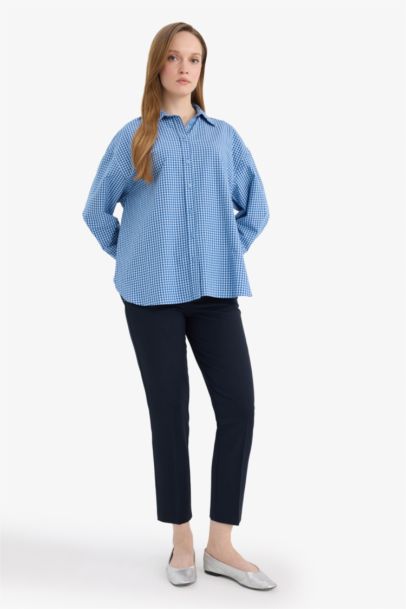 Regular Fit Poplin Plaid Long Sleeve Tunic