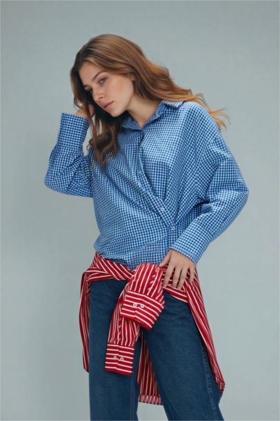 Regular Fit Poplin Plaid Long Sleeve Tunic