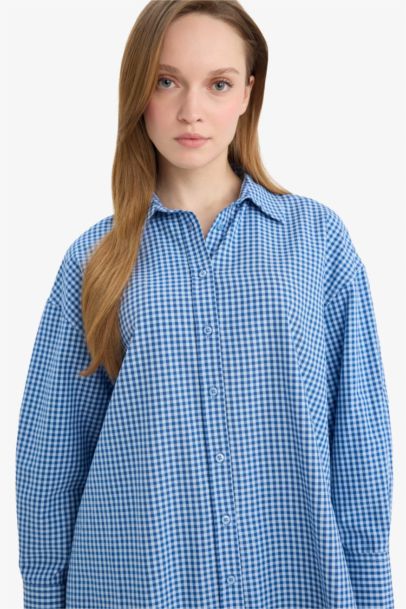 Regular Fit Poplin Plaid Long Sleeve Tunic