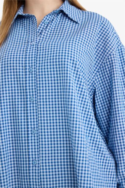 Regular Fit Poplin Plaid Long Sleeve Tunic