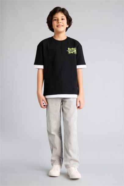 تيشيرت ولادي نص ردن اوفر سايز وياخة مستديرة