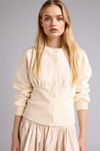 Slim Fit Crew Neck Thick Sweatshirt Fabric Cardigan