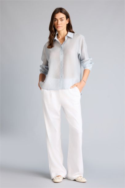 Oversıze Gömlek Yaka Modal Uzun Kollu Gömlek