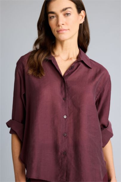 Oversıze Gömlek Yaka Modal Uzun Kollu Gömlek