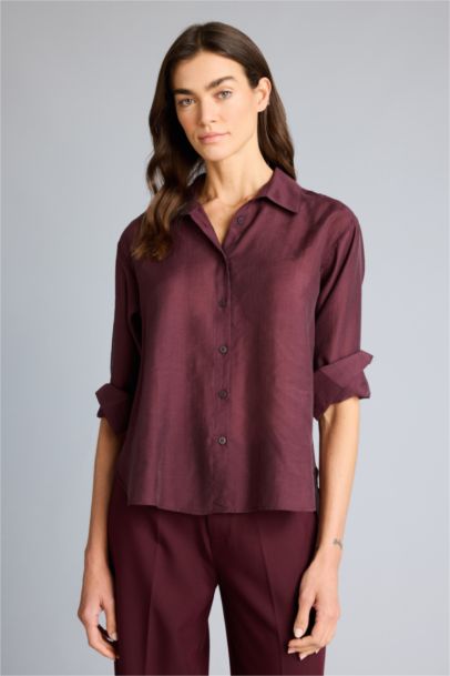 Oversıze Gömlek Yaka Modal Uzun Kollu Gömlek