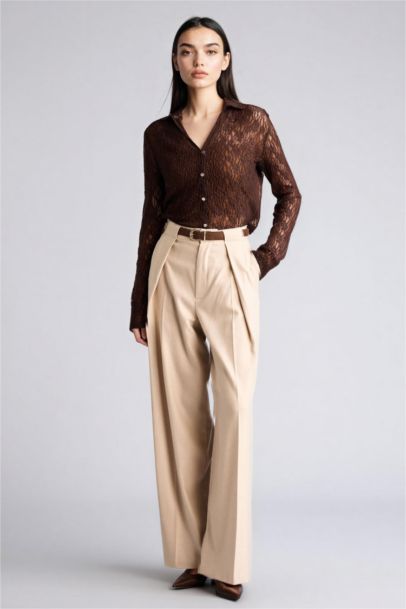 Slim Fit Shirt Collar Lace Long Sleeve Shirt