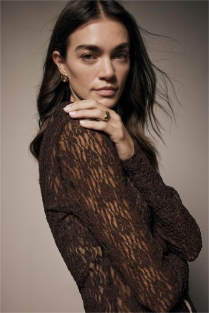 Slim Fit Shirt Collar Lace Long Sleeve Shirt