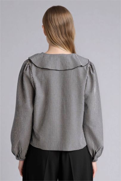 Regular Fit V-Neck Plaid Long Sleeve Blouse