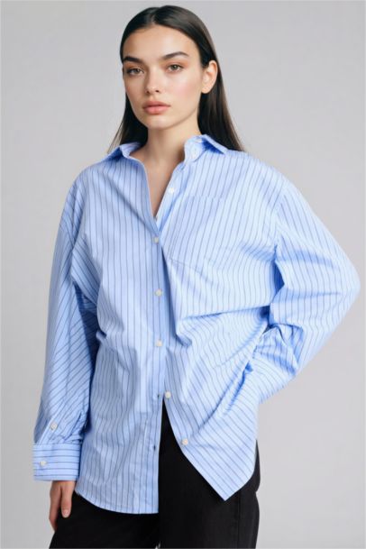 Chemise popeline rayée à col chemise oversize