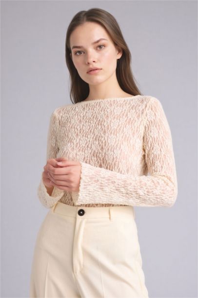 Slim Fit Boat Collar Long Sleeve Blouse