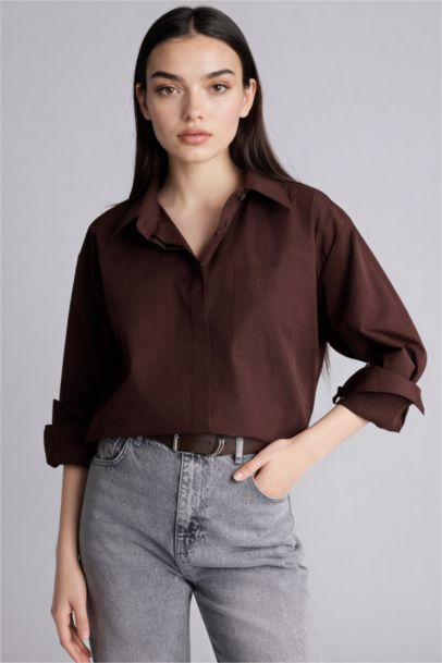 Oversize Fit Shirt Collar Poplin Long Sleeve Shirt